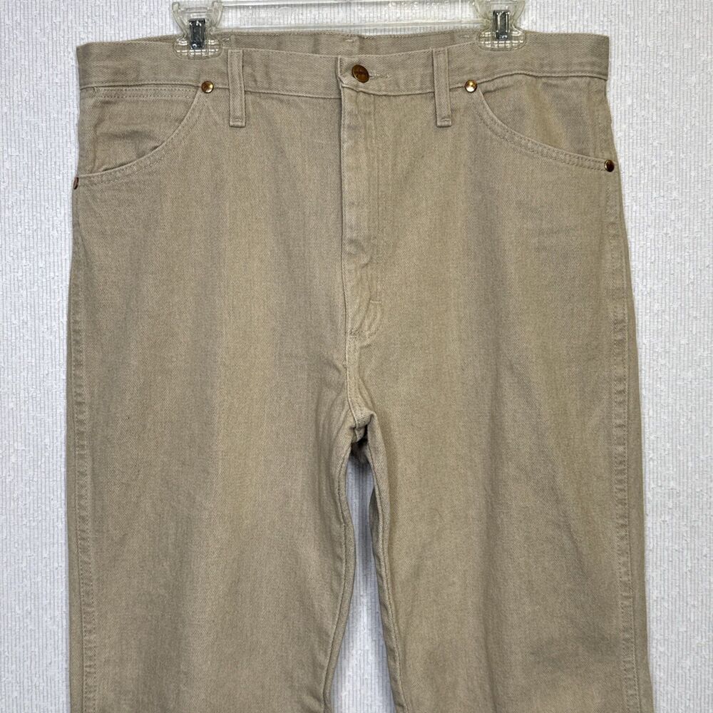 Wrangler Cowboy Cut Jeans Mens 36x34 Tan 936TAN Western Slim Fit Heavyweight Den - Picture 2 of 13